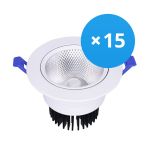 Multipack 15x LED Downlight Round Tiltable 15W 1200lm 60D - 930 Warm White | 135mm - Cutout 110mm - UGR <19